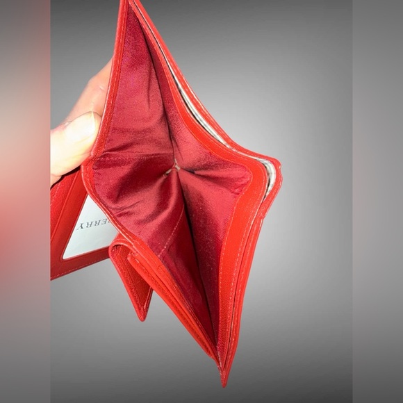 Burberry Red Leather Mens Woman’s Bifold Wallet Burberry Plaid Pattern - Picture 8 of 10